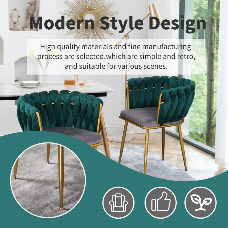 Mercer41 Kwaku Kitchen Dining Chairs Velvet Upholstered Arm Chair with